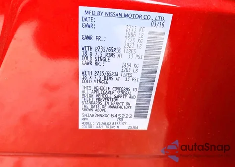 2016 Nissan Pathfinder S from USA, damaged, VIN 5N1AR2MN8GC645222